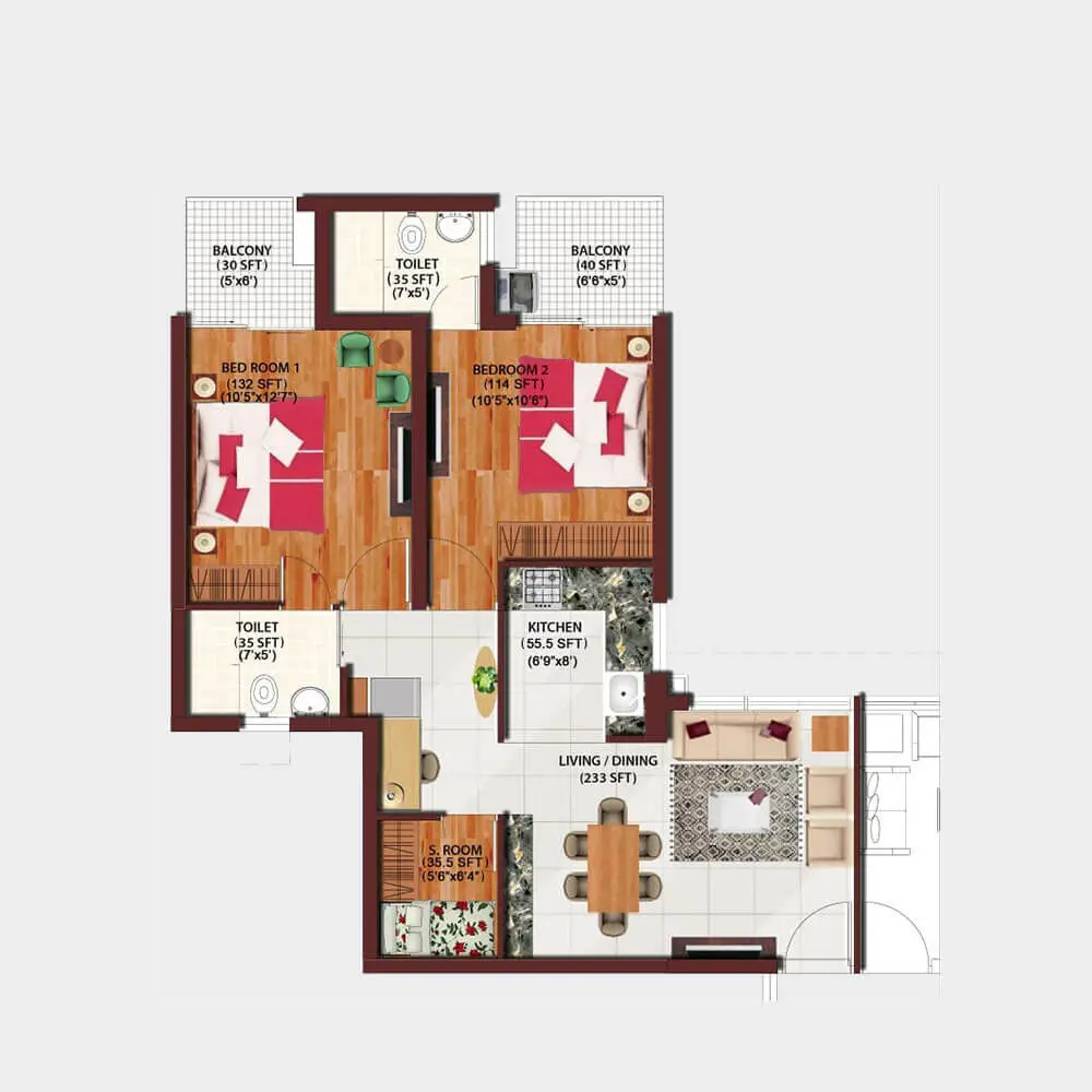 Finton Homes 2 BHK apartment floor plan